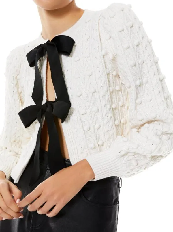 Sweaters Women Alice Olivia KITTY PUFF SLEEVE CARDIGAN Soft Whiteblack