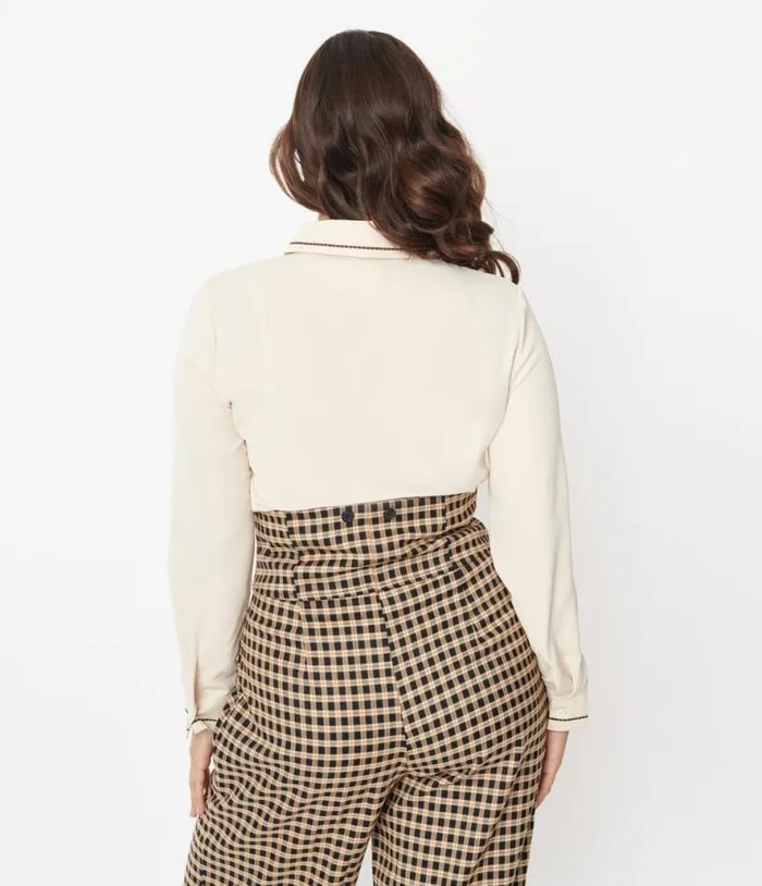 Tan and Brown Bow Blouse Clothing Unique Vintage Blouses