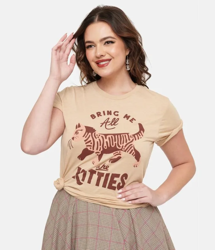 Tan Bring Me All The Kitties Graphic Tee ClothingPlus Unique Vintage Graphic Tees Tan Bring Me All The Kitties Graphic Tee ClothingPlus Unique Vintage Graphic Tees