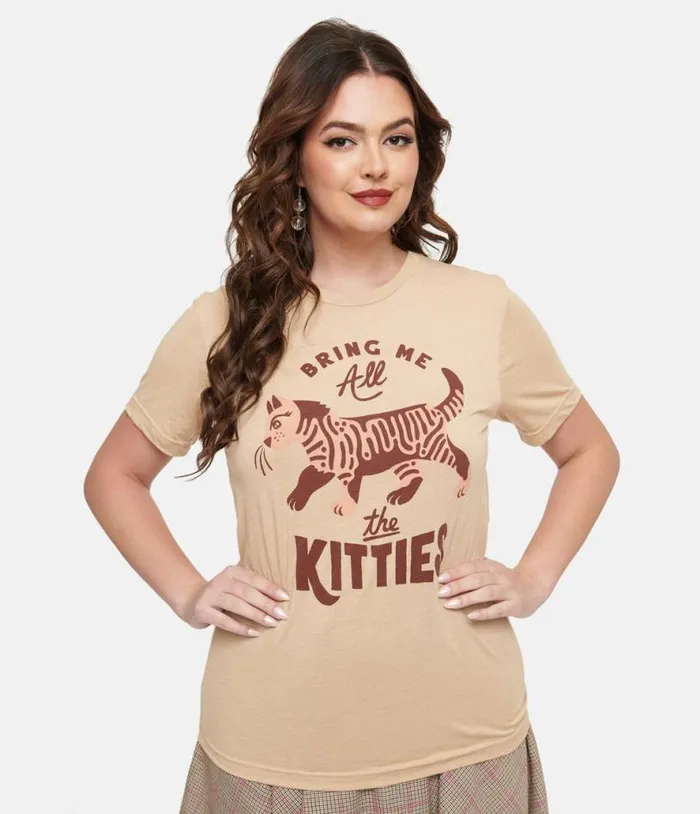 Tan Bring Me All The Kitties Graphic Tee ClothingPlus Unique Vintage Graphic Tees