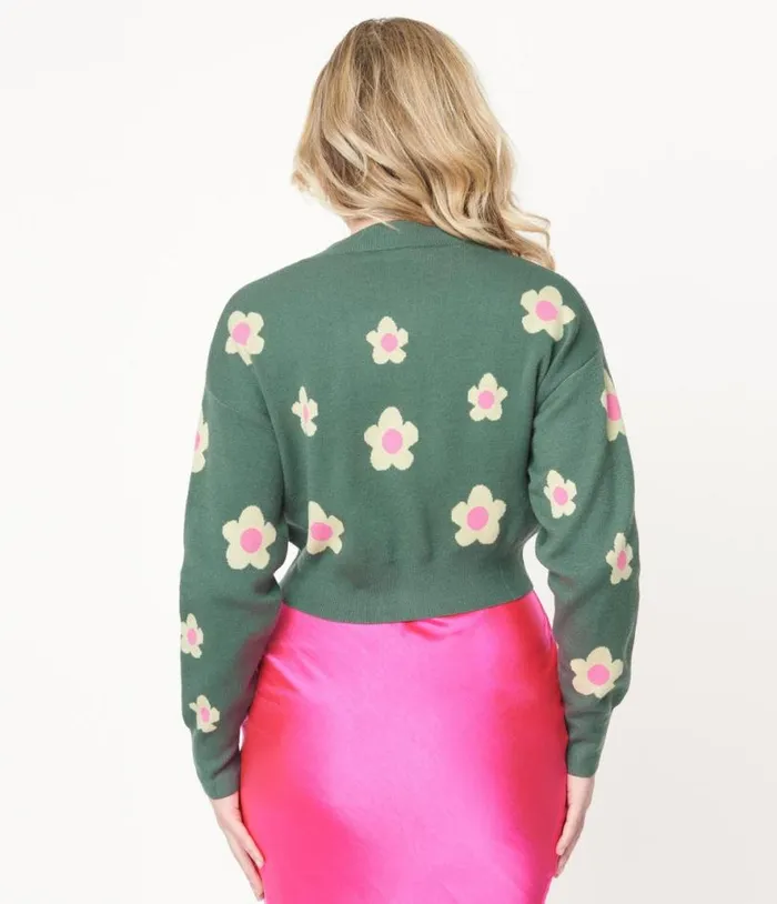 Teal Green and Mint Daisy Cardigan Clothing Unique Vintage Sweaters and Cardigans