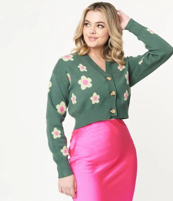 Teal Green and Mint Daisy Cardigan Clothing Unique Vintage Sweaters and Cardigans