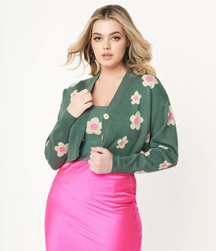 Teal Green and Mint Daisy Cardigan Clothing Unique Vintage Sweaters and Cardigans