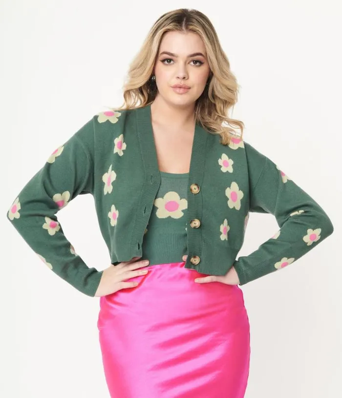 Teal Green and Mint Daisy Cardigan Clothing Unique Vintage Sweaters and Cardigans