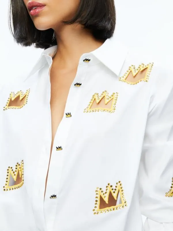 Tops Women Alice Olivia AO X BASQUIAT FINELY EMBELLISHED BUTTON DOWN Off White Multi