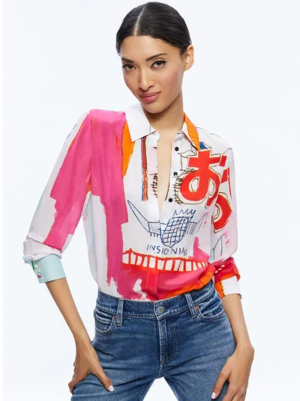 Tops Women Alice Olivia AO X BASQUIAT WILLA PLACKET TOP Insignia
