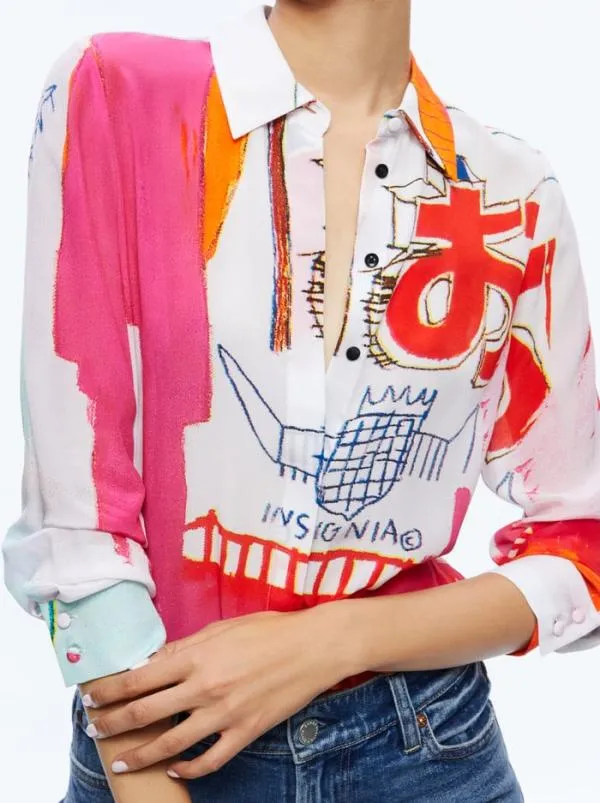 Tops Women Alice Olivia AO X BASQUIAT WILLA PLACKET TOP Insignia