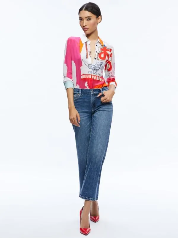 Tops Women Alice Olivia AO X BASQUIAT WILLA PLACKET TOP Insignia