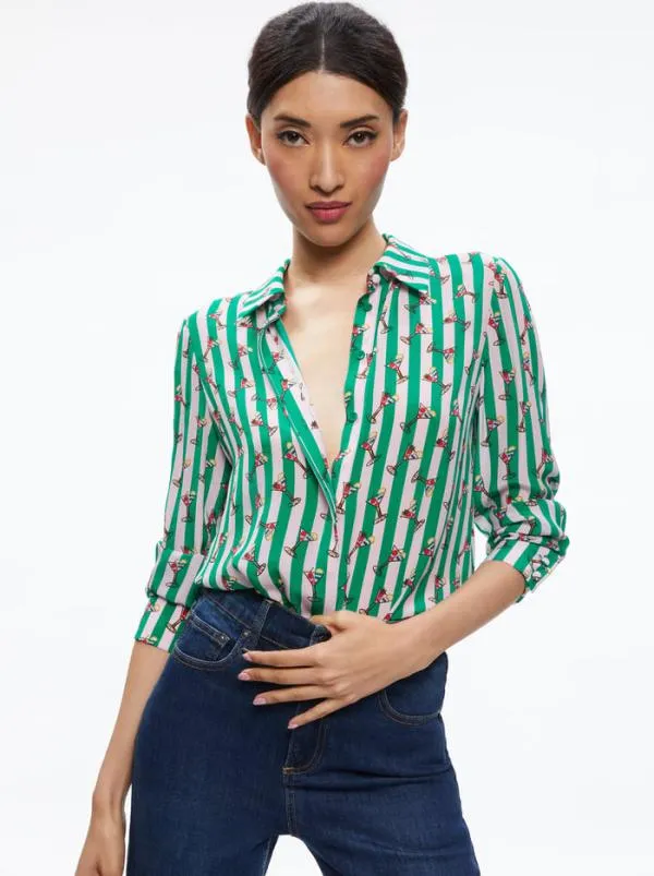 Tops Women Alice Olivia AO X KENDRA DANDY WILLA PLACKET TOP Kendra Dandy