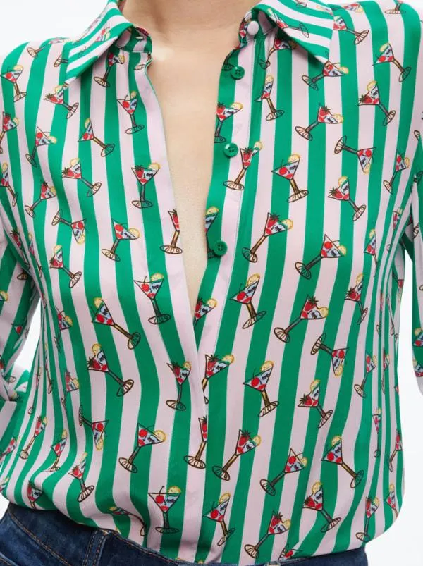 Tops Women Alice Olivia AO X KENDRA DANDY WILLA PLACKET TOP Kendra Dandy