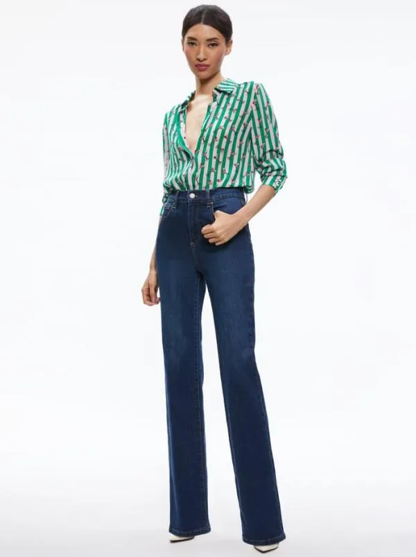 Tops Women Alice Olivia AO X KENDRA DANDY WILLA PLACKET TOP Kendra Dandy