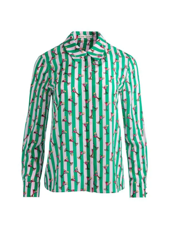 Tops Women Alice Olivia AO X KENDRA DANDY WILLA PLACKET TOP Kendra Dandy