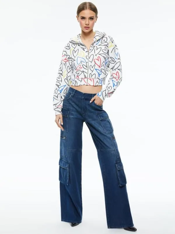 Tops Women Alice Olivia AO X LELE PONS HEARTS BARRON CROPPED HOODIE Lele Love