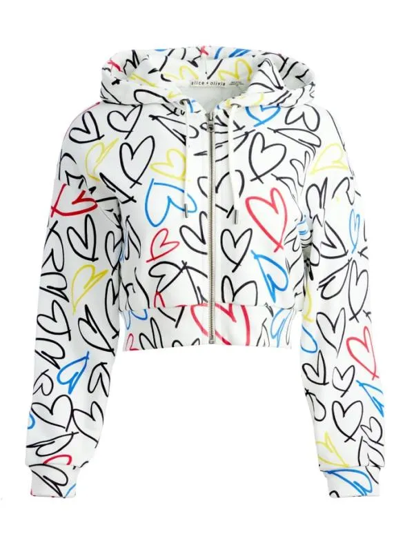 Tops Women Alice Olivia AO X LELE PONS HEARTS BARRON CROPPED HOODIE Lele Love
