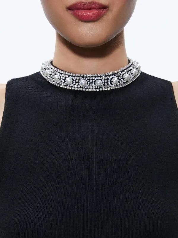Tops Women Alice Olivia AMITY EMBELLISHED NECK CROPPED TANK Black