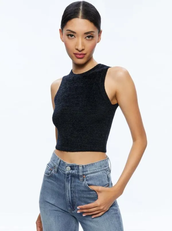 Tops Women Alice Olivia AMITY SLEEVELESS CROPPED TANK Black