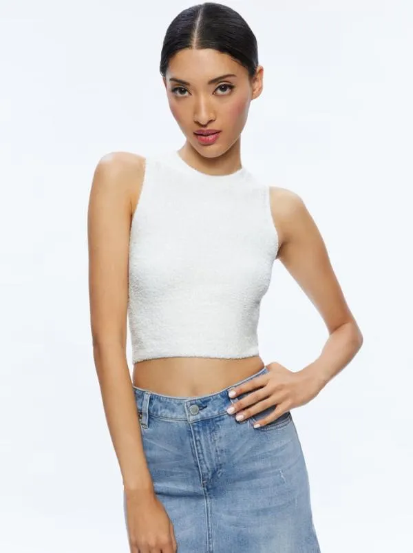 Tops Women Alice Olivia AMITY SLEEVELESS CROPPED TANK Soft White