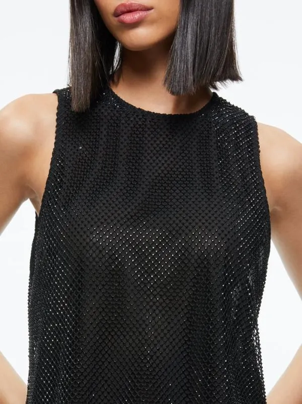 Tops Women Alice Olivia ANGELINA CRYSTAL EMBELLISHED TANK Black