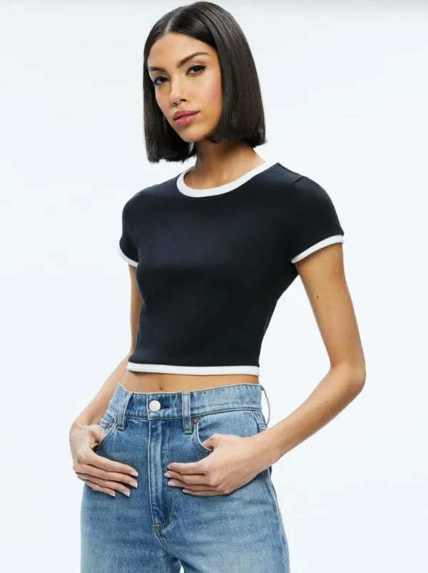 Tops Women Alice Olivia BABY TEE Blackoff White
