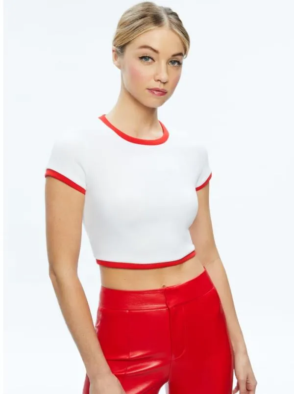 Tops Women Alice Olivia BABY TEE Off White bright Ruby