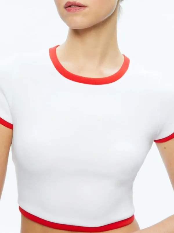 Tops Women Alice Olivia BABY TEE Off White bright Ruby