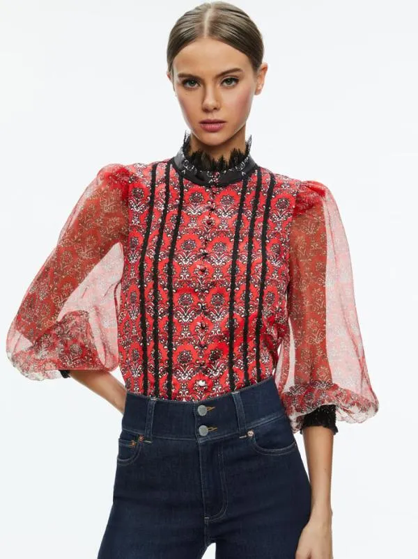 Tops Women Alice Olivia BETTINA BLOUSON SLEEVE TOP Allure Medallion