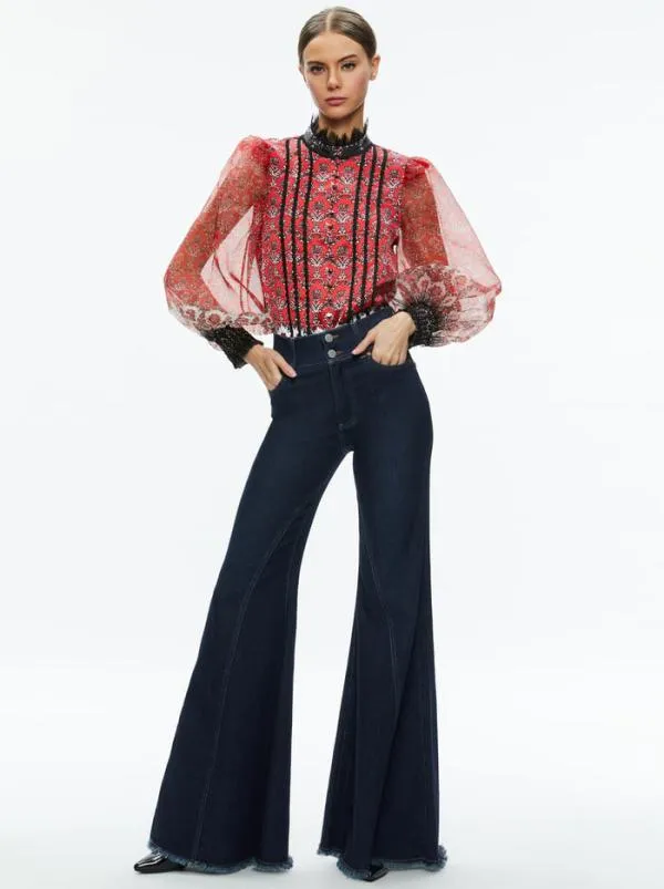 Tops Women Alice Olivia BETTINA BLOUSON SLEEVE TOP Allure Medallion