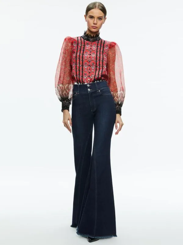 Tops Women Alice Olivia BETTINA BLOUSON SLEEVE TOP Allure Medallion