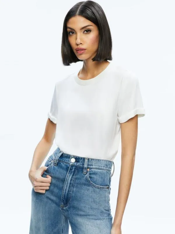 Tops Women Alice Olivia BRADEN DROP SHOULDER TEE Off White