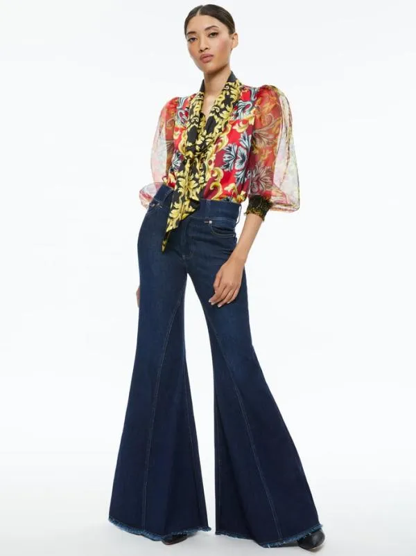 Tops Women Alice Olivia BRENTLEY TIE NECK BLOUSE Regal Romance Bordeaux