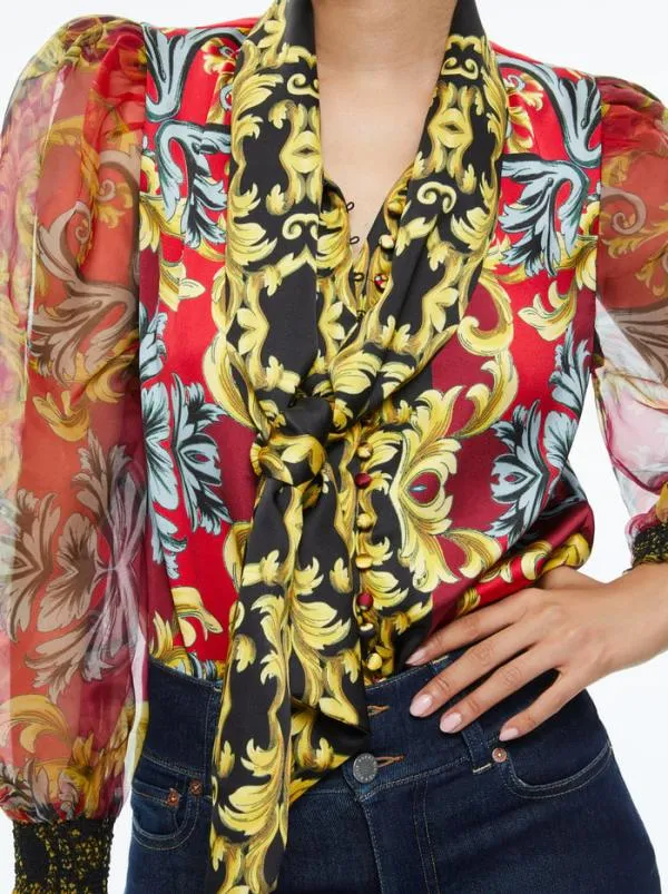 Tops Women Alice Olivia BRENTLEY TIE NECK BLOUSE Regal Romance Bordeaux