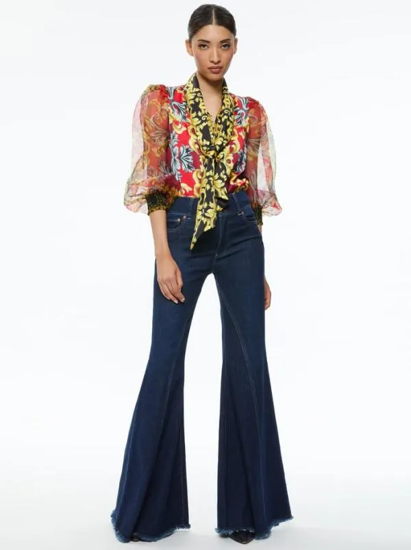 Tops Women Alice Olivia BRENTLEY TIE NECK BLOUSE Regal Romance Bordeaux