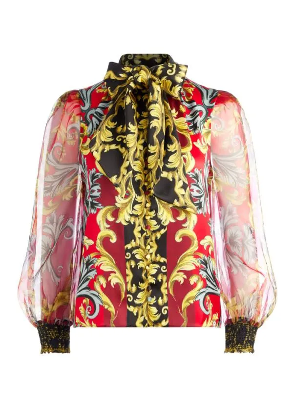 Tops Women Alice Olivia BRENTLEY TIE NECK BLOUSE Regal Romance Bordeaux