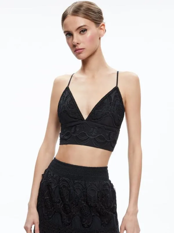 Tops Women Alice Olivia CARLI EMBROIDERED BRA TOP Black