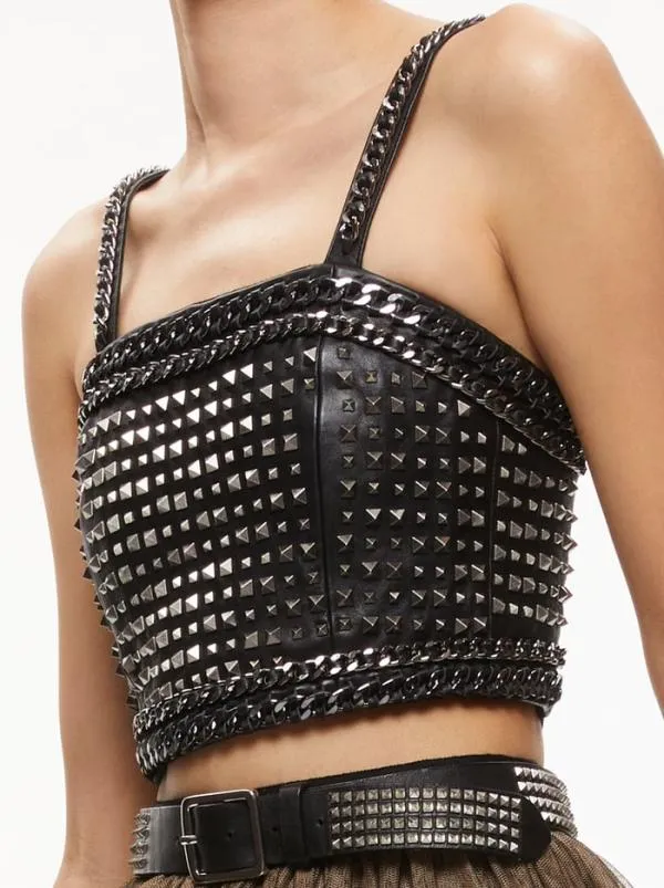 Tops Women Alice Olivia CERESI CHAIN STRAP STUDDED TOP Blackantique Nickle
