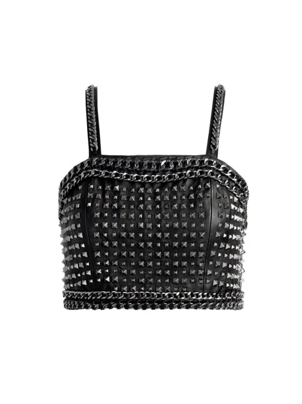 Tops Women Alice Olivia CERESI CHAIN STRAP STUDDED TOP Blackantique Nickle