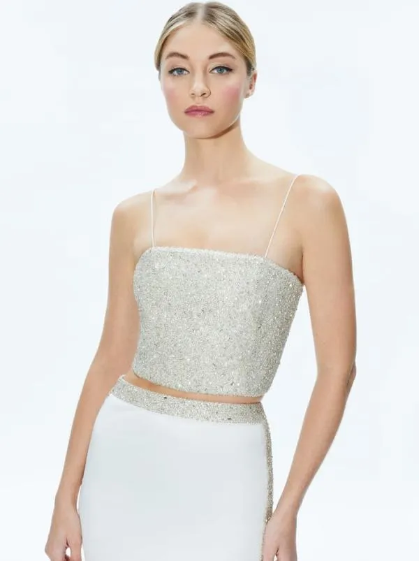Tops Women Alice Olivia CERESI EMBELLISHED CROP TOP Off Whitecrystal