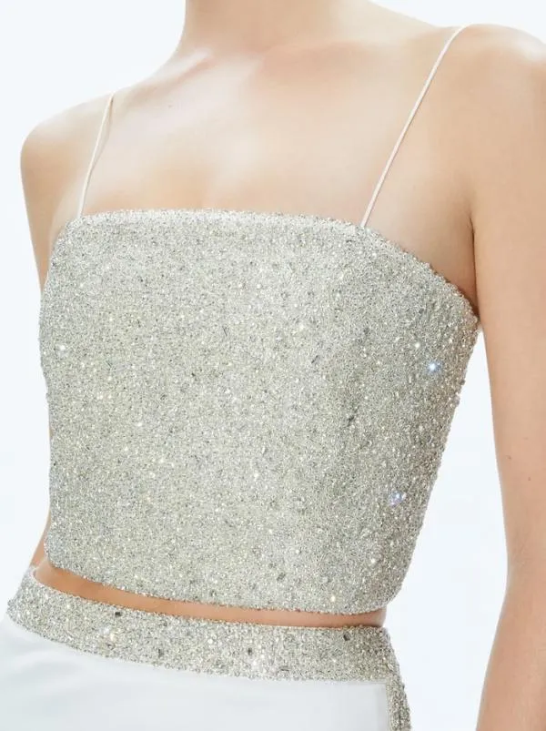 Tops Women Alice Olivia CERESI EMBELLISHED CROP TOP Off Whitecrystal