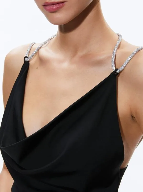 Tops Women Alice Olivia CORAL CRYSTAL STRAP COWL NECK TOP Black