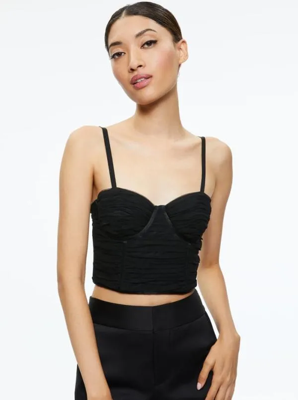 Tops Women Alice Olivia DAMIA RUCHED BUSTIER TOP Black