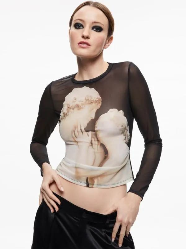 Tops Women Alice Olivia DELAINA MESH CROP TOP Italian Romance