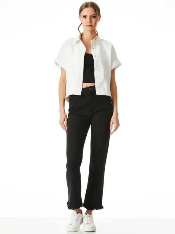 Tops Women Alice Olivia EDYTH VEGAN LEATHER BUTTON DOWN Off White