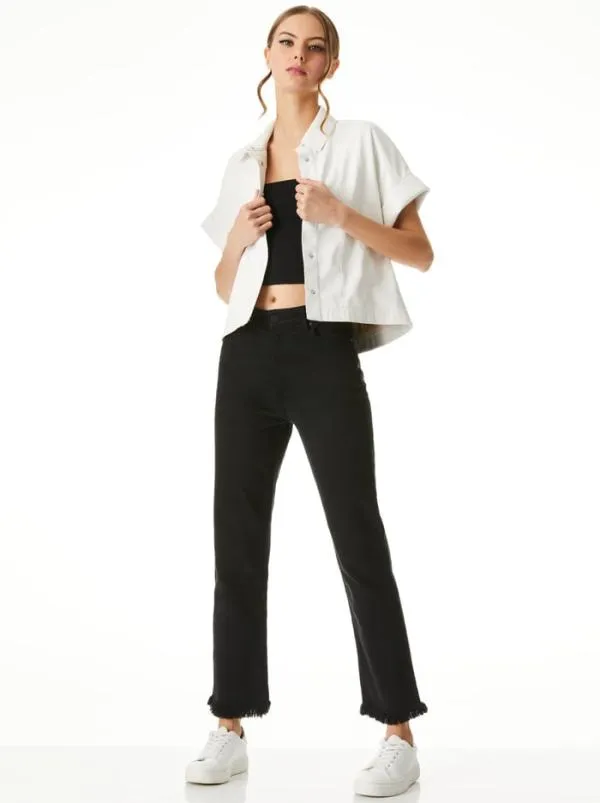 Tops Women Alice Olivia EDYTH VEGAN LEATHER BUTTON DOWN Off White