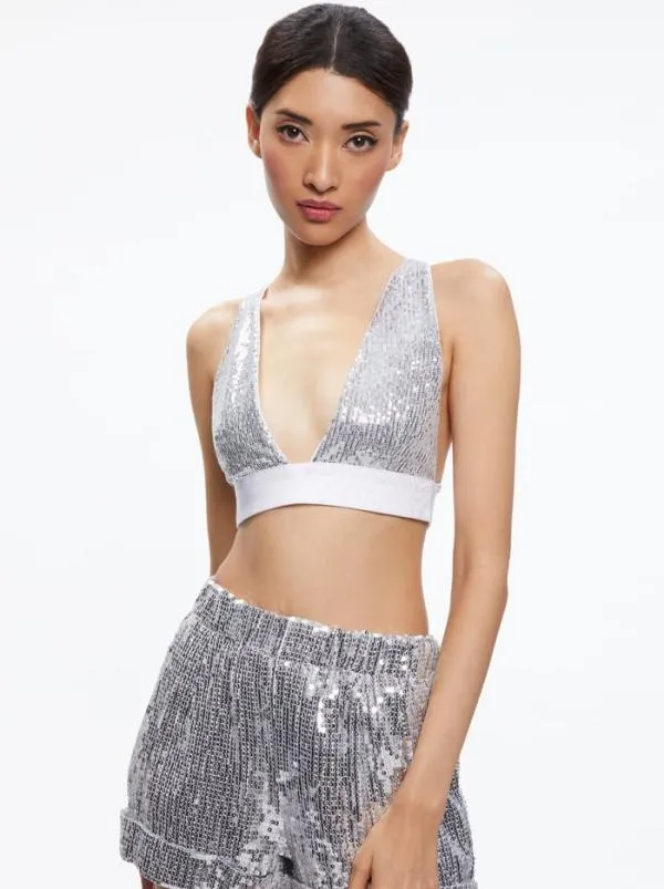 Tops Women Alice Olivia ERA SEQUIN EMBELLISHED BRA TOP Silver