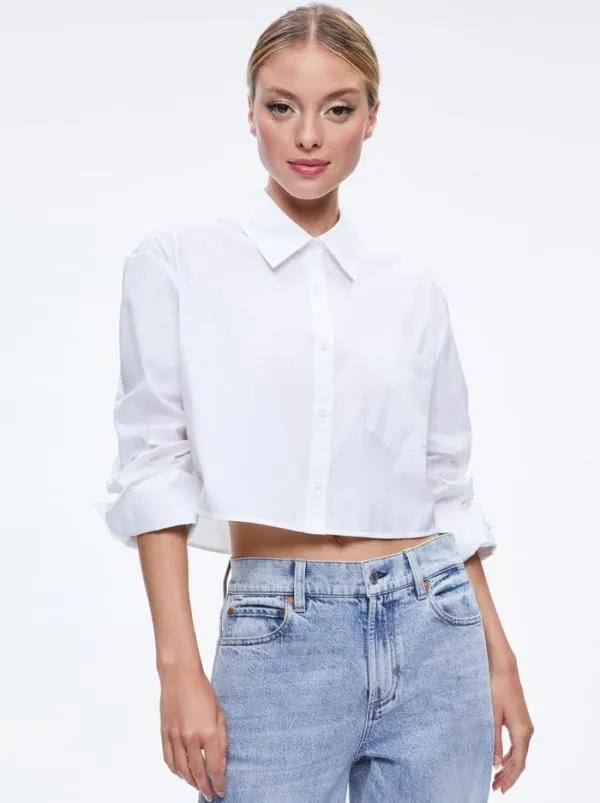Tops Women Alice Olivia FINELY CROPPED OVERSIZED BUTTON DOWN SHIRT Off White