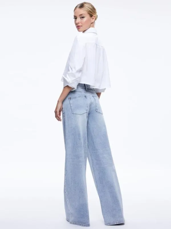 Tops Women Alice Olivia FINELY CROPPED OVERSIZED BUTTON DOWN SHIRT Off White