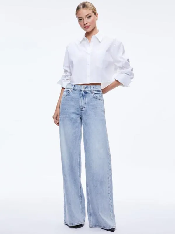 Tops Women Alice Olivia FINELY CROPPED OVERSIZED BUTTON DOWN SHIRT Off White