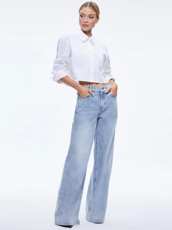 Tops Women Alice Olivia FINELY CROPPED OVERSIZED BUTTON DOWN SHIRT Off White