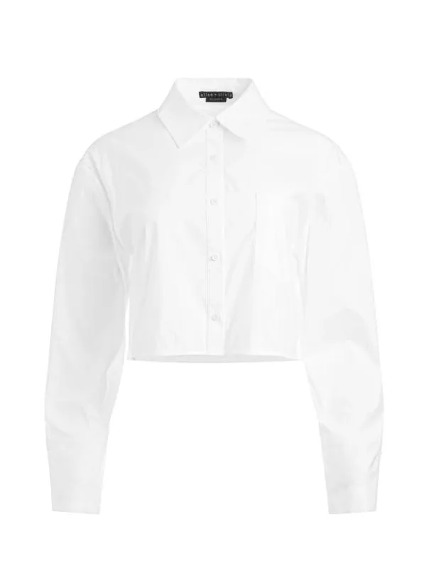 Tops Women Alice Olivia FINELY CROPPED OVERSIZED BUTTON DOWN SHIRT Off White