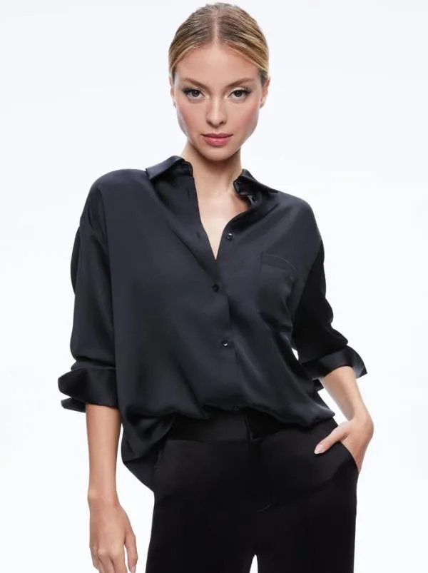 Tops Women Alice Olivia FINELY OVERSIZED BUTTON DOWN SHIRT Black